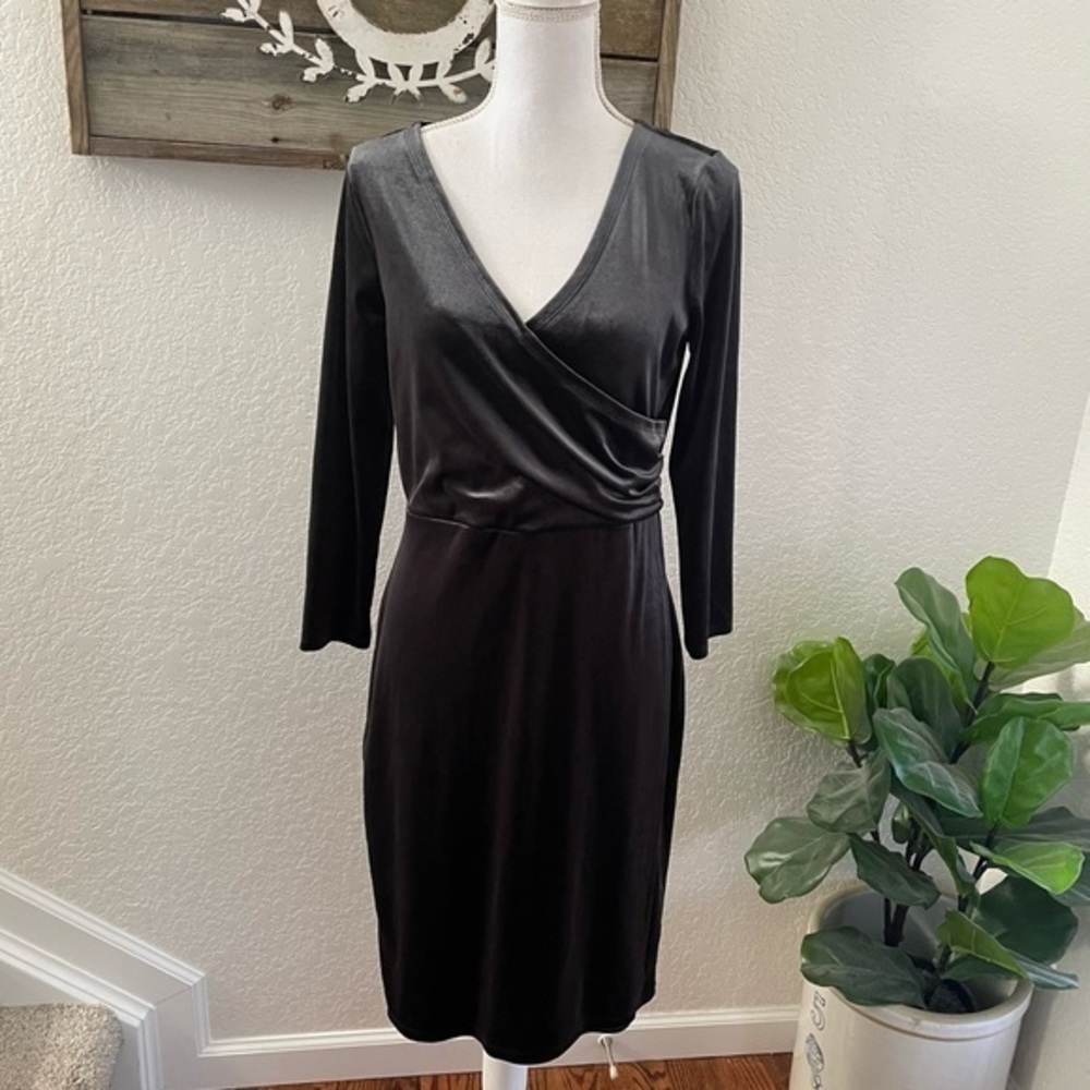 Ann Taylor gray velour velvet faux wrap‎ front dress size S